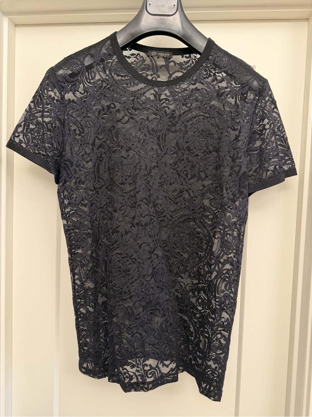 Versace Black Floral Lace Short-Sleeve Tee